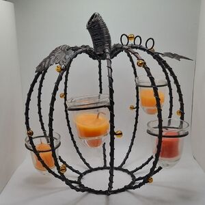 Metal Pumpkin Candle Holder with Orange Candles